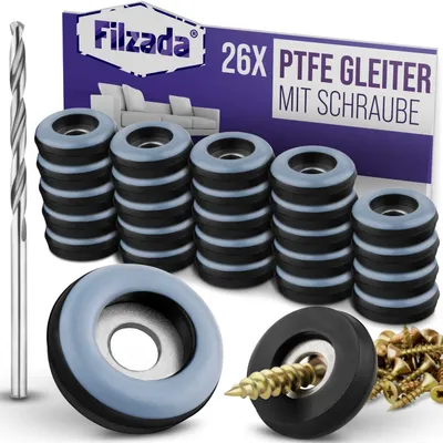 Produktbild von 26x Teflongleiter Schraube Rund Ø19,22,25,38mm PTFE Möbelgleiter