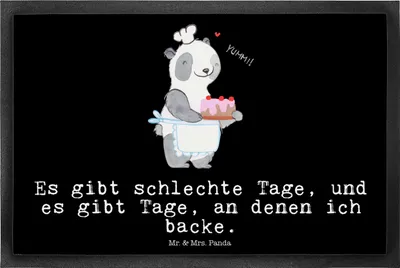 Produktbild von Mr. & Mrs. Panda Schmutzfangmatte Panda Backen 40 x 60 cm - Schwarz - Geschenk, Hobbybäcker, Schmutzmatte, Gummimatte, Fußabstreifer, Fussmatte, fußmatte, Kuchen