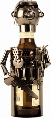 Produktbild von Moderner Bier Flaschenhalter Flaschenständer Mechaniker aus Metall Höhe 25 cm