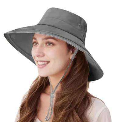 Produktbild von Sonnenhut Damen mit Breiter Krempe, Faltbar, Wasserdicht, Grau