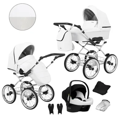 Image de Kunert Romantic 3in1 Poussette éco-cuir blanche avec siège auto Cosmo et cadre gris
