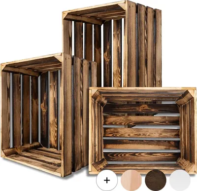 Produktbild von Creative Deco Vintage Holzkiste Groß | 50x40x30 cm | Kiste Holz Geflammt | Obstkiste Deko Weinkisten Apfelkiste | Holzbox Geschenkbox Spielzeugkiste Aufbewahrungskiste