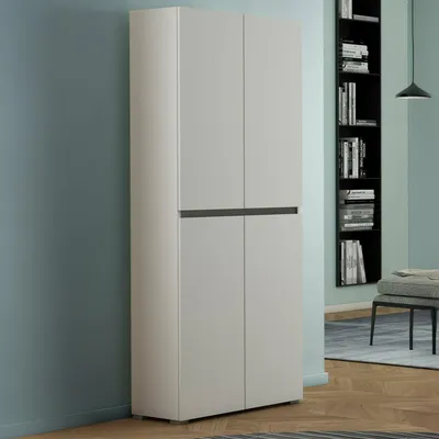 Produktbild von Großer Mehrzweck-Kleiderschrank Dbalestr, Schuhregal mit verstellbaren Regalen, Schuhschrank mit 4 Türen, 100 %  Italy, 80 x 37 x 195 cm, Weiß