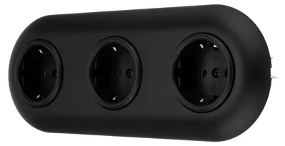 3-fach Retro Steckdose VX1, schwarz-matt, All-in-One