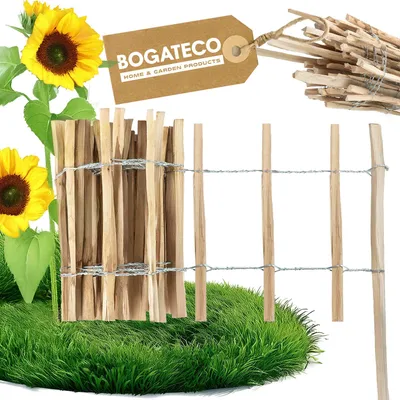 Produktbild von BOGATECO Haselnuss Roll-Steckzaun aus Holz Natural imprágniert | 35cm Hoch & 500cm Lang | Lattenabstand 7-8cm