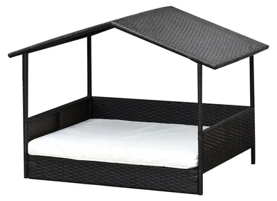 Zdjęcie produktu dla Rattanowy Domek Dla Psa Z Poduszką, Legowisko W Kształcie Domu, Domek Dla Psa Na Zewnątrz, Rama Stalowa, Pp, Brąz Kawowy, 98 X 69 X 73 Cm