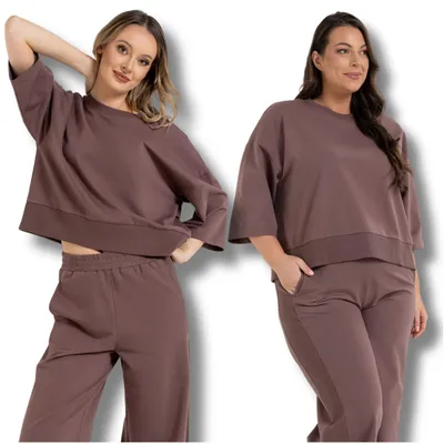 Obrázok produktu pre Moraj – Dámsky pulóver, veľkosť XXL – Dámska mikina, farba hnedá – Dámsky oversized pulóver – Dámska mikina, materiál: bavlna, výstrih: okrúhly