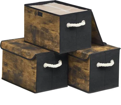 Produktbild von Aufbewahrungsboxen mit Deckel – Set aus 3 – Boxen aus Vliesstoff, 38 x 25 x 25 cm – Faltbar – 23 Liter
