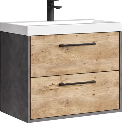 Immagine prodotto di Set mobili da bagno Florence 01 60 cm – Grigio scuro con rovere castagna – Mobile lavabo sospeso con chiusura ammortizzata