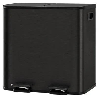Produktbild von Mülleimer mit 2 Fächern - Pedal Abfalleimer 2x15 L - Edelstahl - Mülltrennsystem für Recycling und Restmüll - Für Küche und Büro - Schwarz