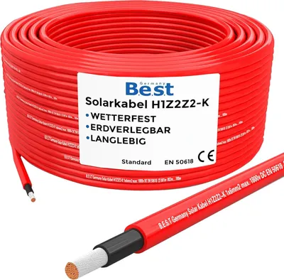Produktbild von Solarkabel Solarleitung 4mm² reines Kupferkabel H1Z2Z2-K 15m PV Rot