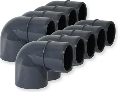 Produktbild von PVC-U Fitting Winkel 90° Reduzierung, Ø 50 mm Klebemuffe x Ø 50/40 mm Klebestutzen 9er-Set