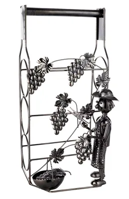 Zdjęcie produktu dla GILDE Flaschenhalter, "Winzer", Weinrebenmotiv, Metall, silberfarben, , L. 17 cm, B. 22 cm, H. 43 cm 65059