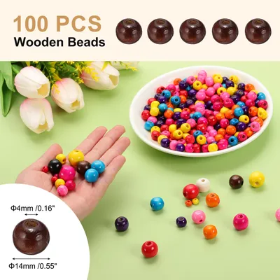 Produktbild von 14mm Holzperlen fš¹r Bastelarbeiten, 100 Stš¹ck runde Perlen lose Abstandshalterperlen fš¹r Makramee-Schmuckarmband DIY handgefertigte Dekoration, Braun