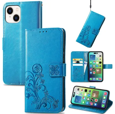Produktbild von Mobigear Clover iPhone 15 Plus Hülle Klapphülle Geldbörse - Blau