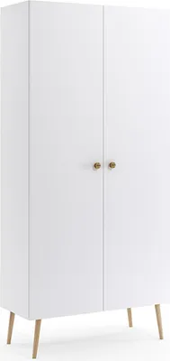 Produktbild von BETTSO Kleiderschrank IKON 2-türiger – Weiß – 87x212 cm – Skandinavischer Stil – Jutegriffe – 5 Regale für Wohnzimmer und Schlafzimmer
