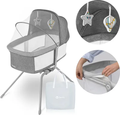 Obrázok produktu pre Lionelo Cestovná postieľka Malin od narodenia do 9 kg, ochrana LockGuard ponúka ochranu proti zloženiu, kempingová postieľka, rastová postieľka - sivá