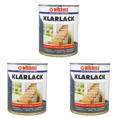 Produktbild von 3x750ml Wilckens Klarlack seidenglänzend Innen und Außen Lack auf Kunstharzbasis