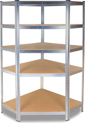 Obrázok produktu pre Rohový skladovací regál 5 políc – Stabilný skladovací regál 180x90x30 cm | Farba: kovová | Rozmery: 180x90x30