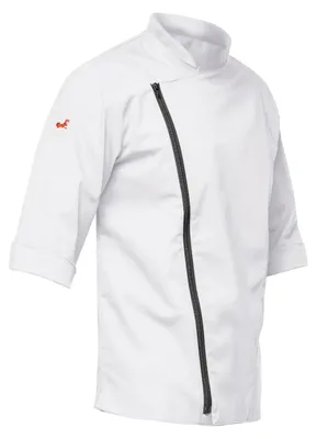 Produktbild von strongAnt Herren Kochjacke 3/4 kurzarm mit Reißverschluss Stretch Professionelle Kochuniform - Weiß, Größe: 3XL – Weiß / mit Reißverschluss
