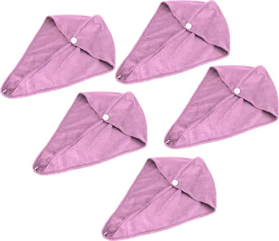 Zdjęcie produktu dla 5szt Mikrofibra Kapelusz do suszenia włosów Chłonny QuickDry Kobiety Dziewczyny Miękki Turban Ręcznik 9.1x25.6in (Jasnofioletowy)