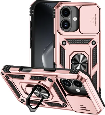 Produktbild von Hülle für iPhone 17 mit Schiebe Kamera Schutz und Ringhalter Ständer Hybrid Schutzhülle Rosa