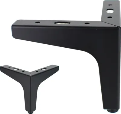 Two black metal furniture legs against a white background.
