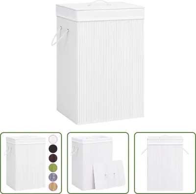 Immagine prodotto di The Living Store Cesto portabiancheria in bambù con 2 scomparti Bianco 72 L