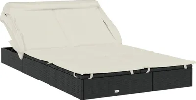 Produktbild von 2-Personen-Sonnenliege mit Dach Schwarz 213x118x97 Poly Rattan