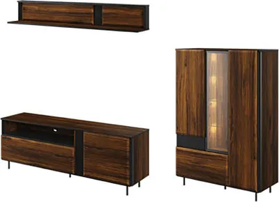 Produktbild von Wohnwand "Borga" Anbauwand 3-teilig catania eiche schwarz MDF grifflos
