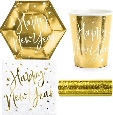 Produktbild von Silvester Partyset Einweggeschirr 45 tlg. gold Happy New Year