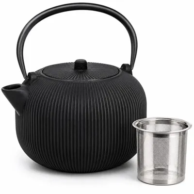 Gietijzeren theepot 1000 ml met roestvrijstalen filter, zwart