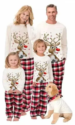 Produktbild von Eltern-Kind-Pyjamas, Weihnachtspyjamas, Familien-Partnerlook mit Hirschmotiv, Eltern-Kind-Outfit – Papa M