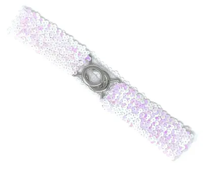 Image de Ceinture brillante étroite Cadoline, blanche, longueur/largeur : 62 x 5 cm