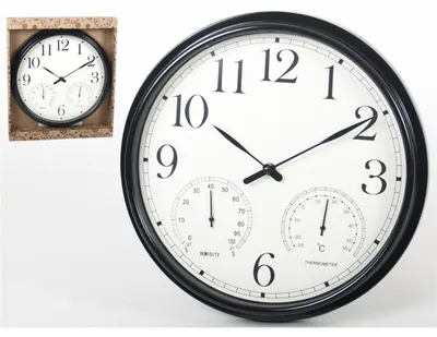 Productafbeelding van Gerimport Wandklok 33 x 4,5 Cm Zwart met vochtigheid en thermometer