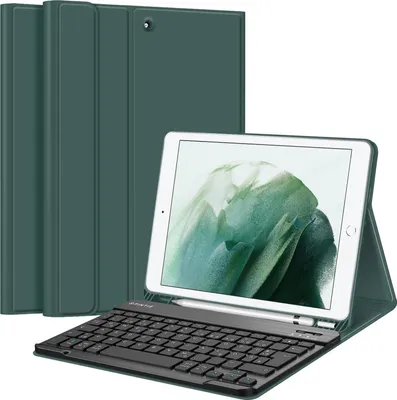 Produktbild von Fintie Tastatur Hülle für iPad 10.2 Zoll (9/8/ 7 Generation - 2021/2020/2019), Schutzhülle mit TPU Rückschale, Pencil Halter und magnetisch Abnehmbarer Tastatur mit QWERTZ Layout, Dunkelgrün