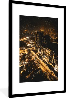 Produktbild von MuchoWow® MuchoWow® Gerahmtes Poster Schnee - Gold - Stadt 60x90 cm - Poster mit zchwarzem Bilderrahmen - Dekoration - Wandposter Wohnzimmer - Hochwertig