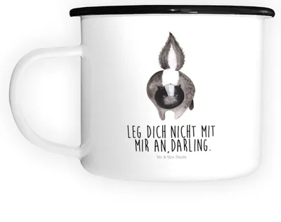 Produktbild von Mr. & Mrs. Panda Pott Stinktier Angriff - Weiß - Geschenk, Drohung, Skunk, Emailletasse, Emaille Tasse, wütend, Teetasse, Becher, Raubtier, Große, Wildtier