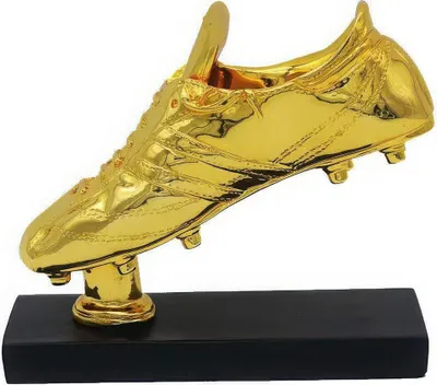 Produktbild von Golden Boot Fußballschuh Pokal 20cm – Goldene Stürmer Trophäe mit schwarzem Sockel
