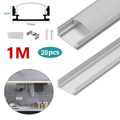 Zdjęcie produktu dla Profil aluminiowy LED, 20 sztuk, długość 1 metr. Listwa LED aluminiowa. Szyna LED. Kanał LED do taśm LED. Modele profilowe w kształcie litery V (20 metrów)