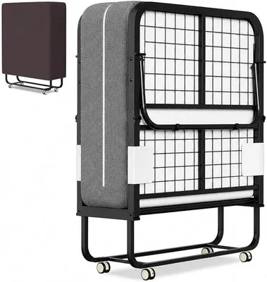 Image de ISOSIL : Lit rabattable 90x200 cm, lit d'appoint pliable avec matelas en mousse de 13 cm. Structure de lit métallique pliable. Lit pliable avec roulettes. Lit métallique pliable, capacité de charge de 200 kg. Anti-poussière