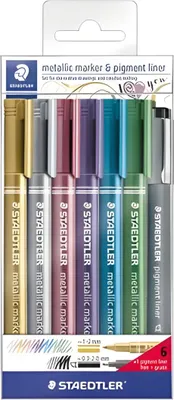 Zdjęcie produktu dla STAEDTLER 8323-SWP6P Marker permanentny STAEDTLER Metallic, etui 6 sztuk + wkład pigmentowy