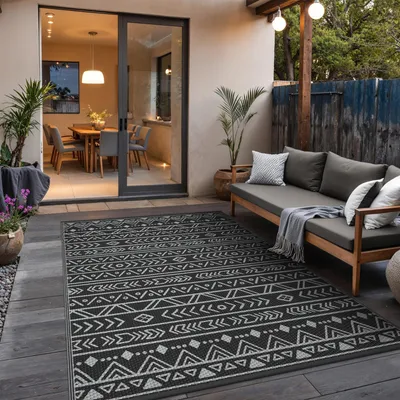 Outdoor-Teppich 274x366 cm wasserdicht wendbar grau-schwarz