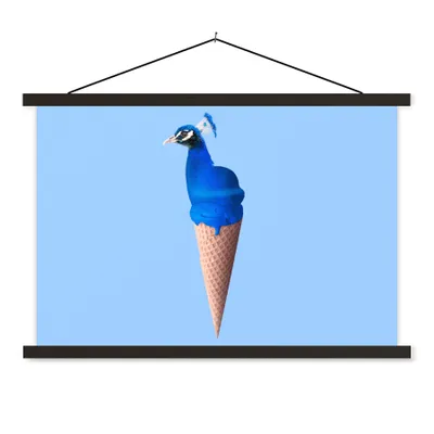 Produktbild von MuchoWow® Textilposter Pfau - Eistüte - Eiscreme - Blau - Vogel 150x100 cm mit schwarzem Rahmen - Schlafzimmer