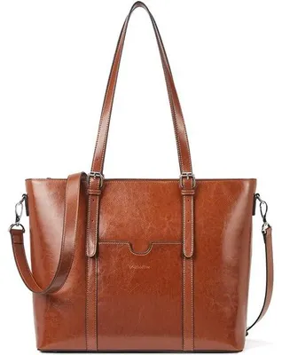Obrázok produktu pre Dámska kožená taška na 14-palcový notebook, taška typu tote, hnedá