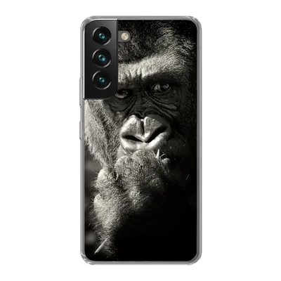 Produktbild von MuchoWow® Handyhülle Schutzhülle Hülle für Samsung Galaxy S22 Gorilla auf schwarzem Hintergrund in Schwarz und Weiß Silikon Softcase Handy Hülle - Mobiltelefonhülle