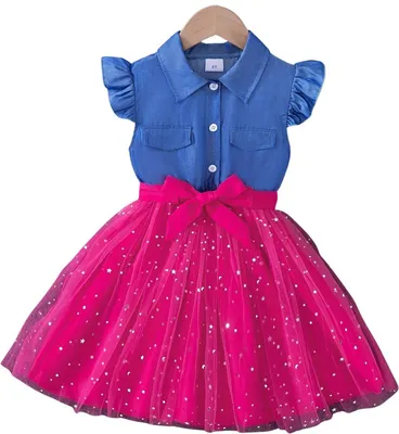 Productafbeelding van Lumoras Jurk Meisjes Blauw + Rozenrood 7Y