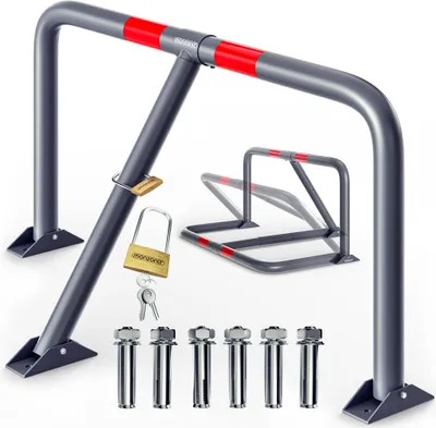 Produktbild von DEUBA® Parkpfosten Parkplatzsperre 3 Schlüssel Sperrpfosten klappbar Vorhängeschloss Stahl Robust Parkplatzbügel
