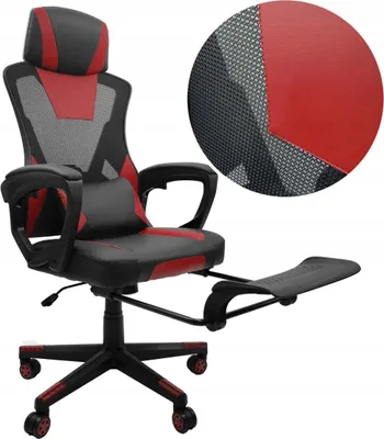 Zdjęcie produktu dla Fotel Gamingowy KG100 z Podnóżkiem Czerwono-Czarny