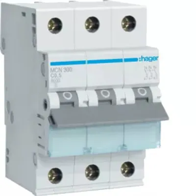 Immagine prodotto di Interruttore Hager LS a 3 poli, 6 kA, C-0,5 A, 3 M, MCN300
